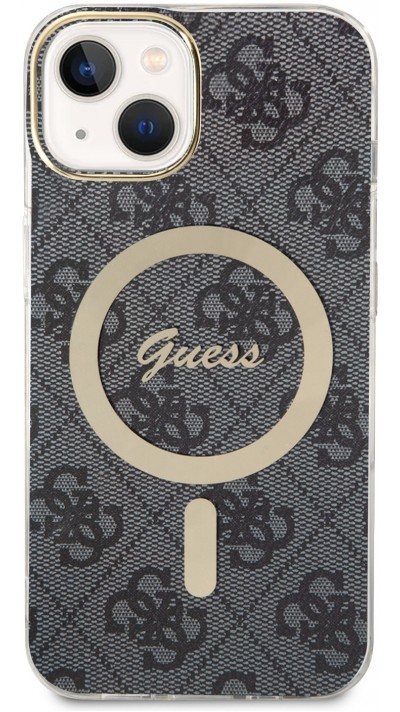 Coque iPhone 13 - Guess monogramme laqué avec MagSafe doré - Gris