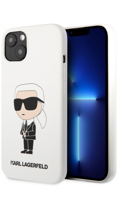 Coque iPhone 13 - Karl Lagerfeld chic silicone soft touch - Blanc