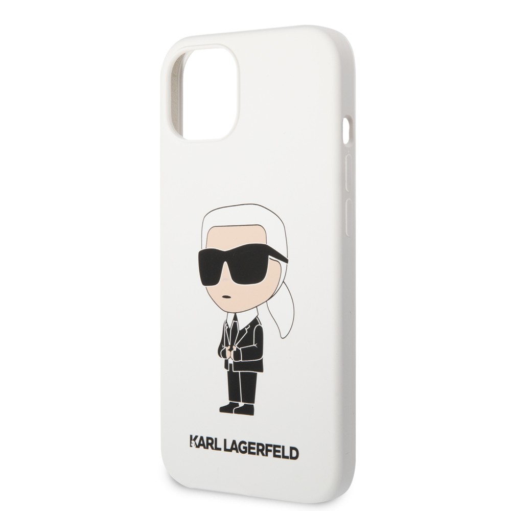 Coque iPhone 13 - Karl Lagerfeld chic silicone soft touch - Blanc