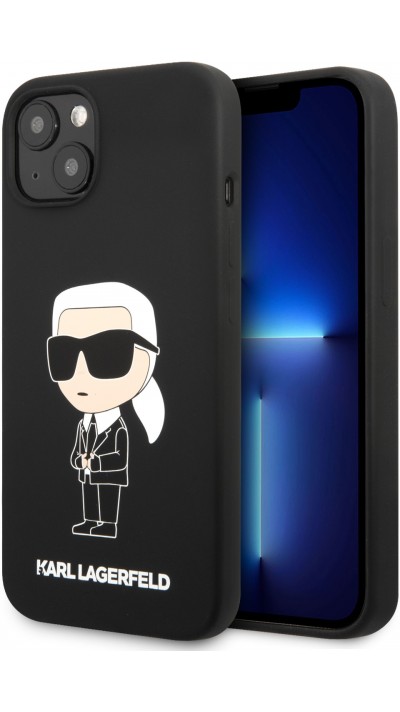 Coque iPhone 13 - Karl Lagerfeld chic silicone soft touch - Noir