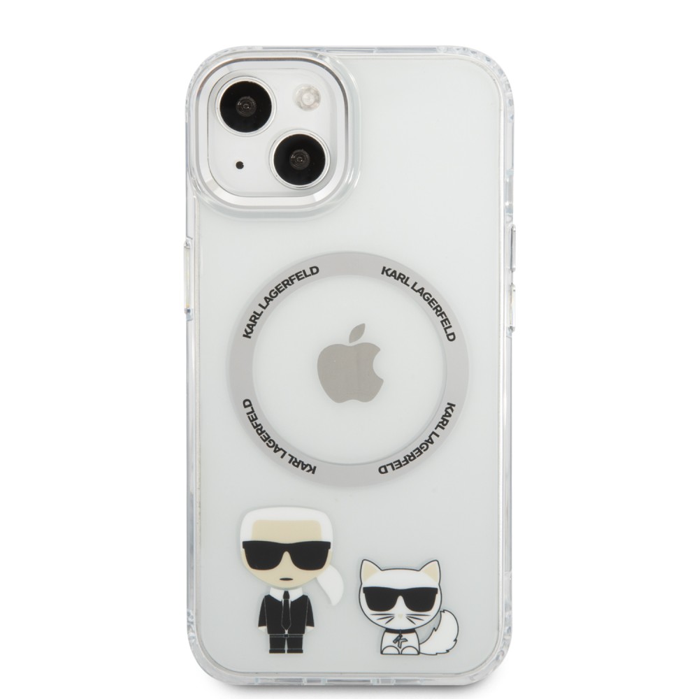 iPhone 15 Case Hülle - Karl Lagerfeld und Choupette duo gel rigide mit MagSafe in silber - Transparent