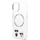 iPhone 15 Case Hülle - Karl Lagerfeld und Choupette duo gel rigide mit MagSafe in silber - Transparent