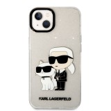 Coque iPhone 13 - Karl Lagerfeld et Choupette duo gel rigide pailleté - Transparent