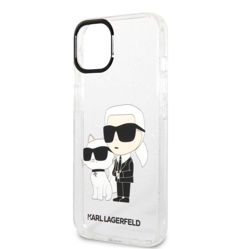iPhone 13 Cover - Karl Lagerfeld und Choupette duo starres Glitzergel - Transparent