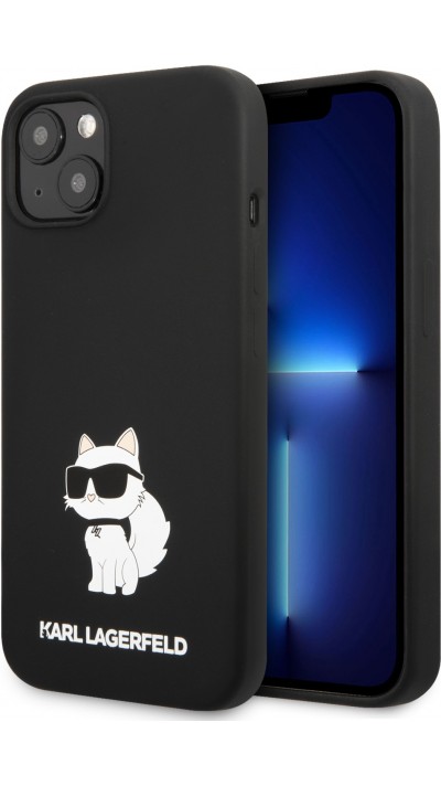 Coque iPhone 13 - Karl Lagerfeld silicone soft touch Choupette - Noir