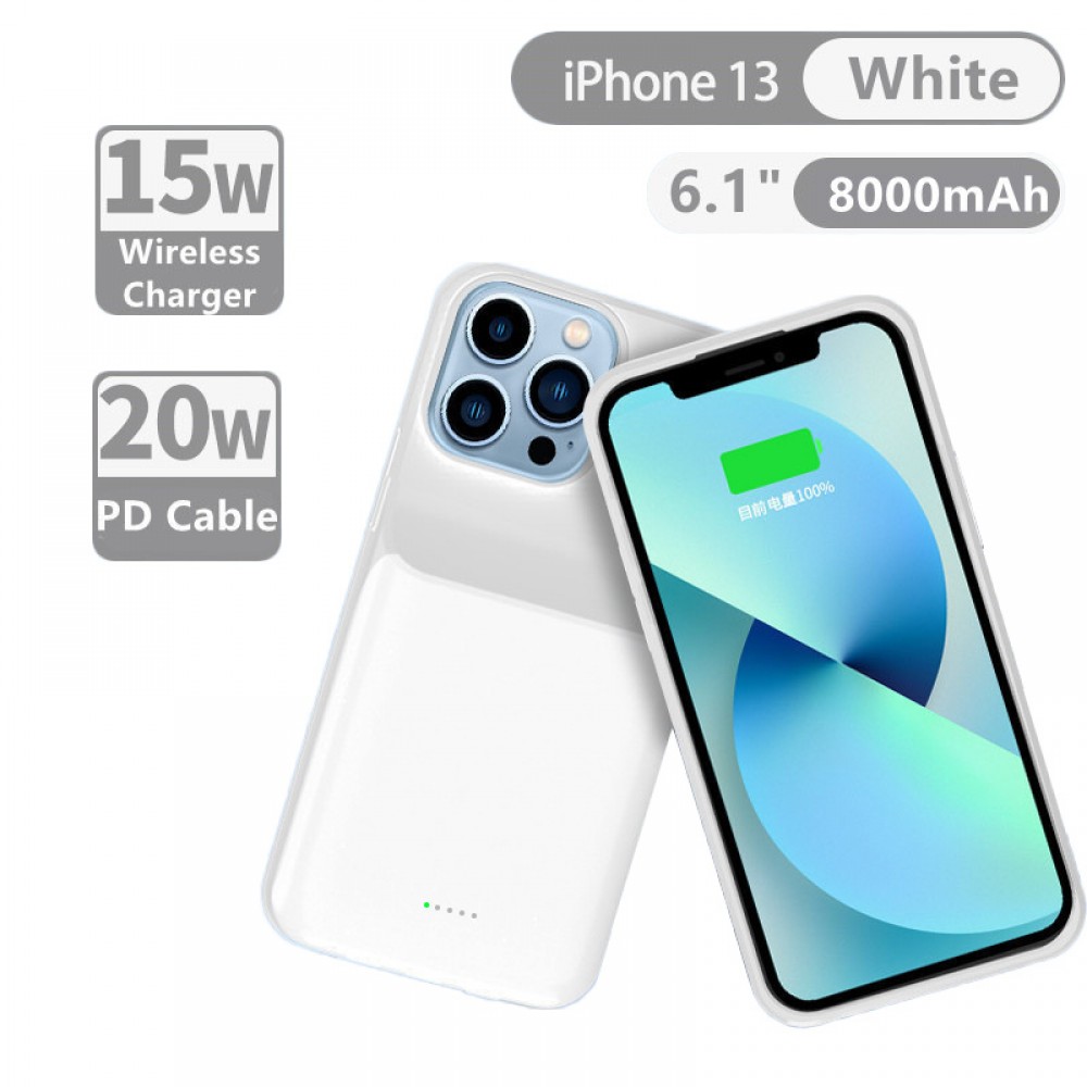iPhone 13 Pro Case Hülle - 15W wireless Power Externe Batterie charging Cover Fast Charge 8000mAh - Weiss