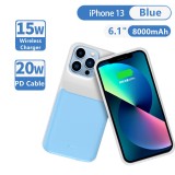 Coque iPhone 13 Pro - 15W batterie externe wireless power cover fast charging 8000mAh - Bleu