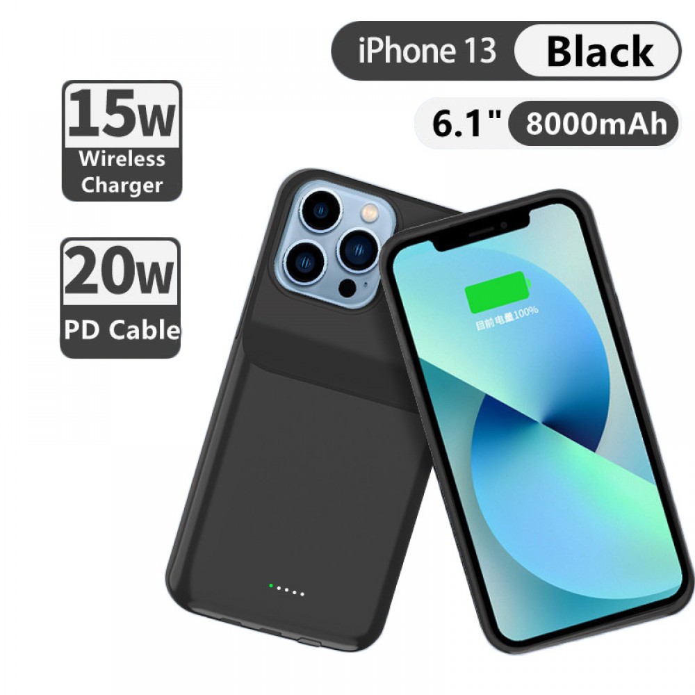 Coque iPhone 13 Pro Max - 15W batterie externe wireless power cover fast charging 8000mAh - Noir