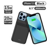 iPhone 13 Pro Max Case Hülle - 15W wireless Power Externe Batterie charging Cover Fast Charge 8000mAh - Schwarz