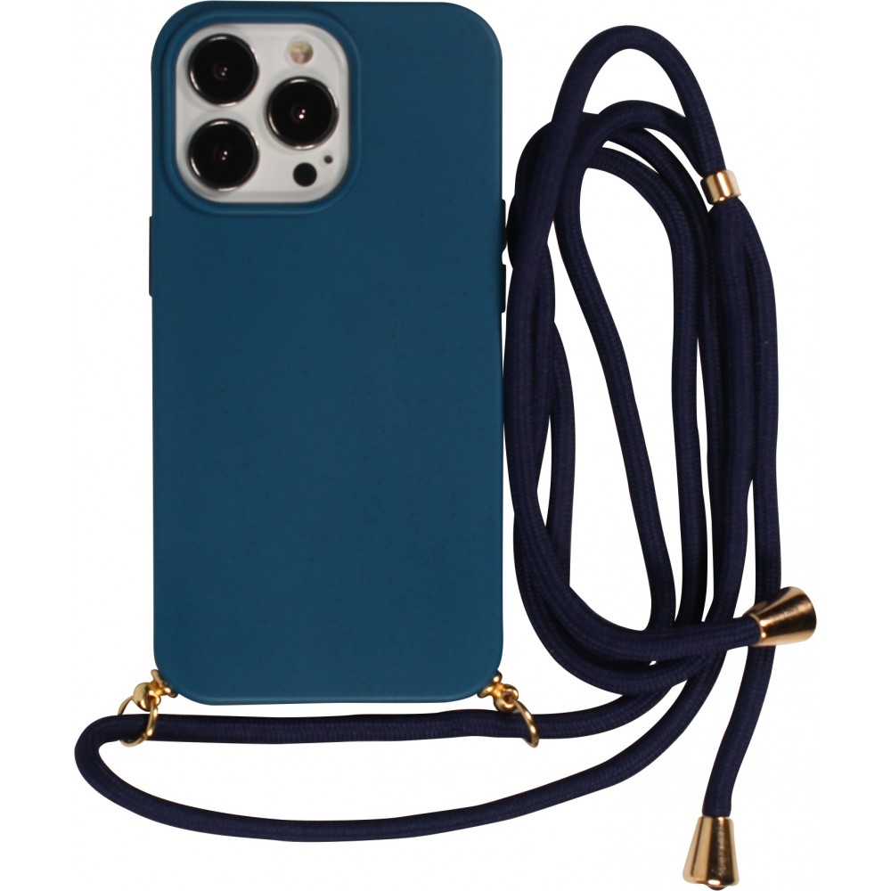 Coque iPhone 14 Pro Max - Bio Eco-Friendly nature avec cordon collier - Bleu