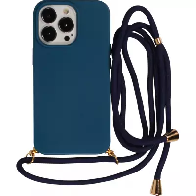 Coque iPhone 16 Pro - Bio Eco-Friendly nature avec cordon collier - Bleu