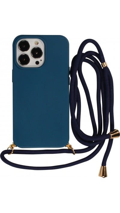 Coque iPhone 15 Pro Max - Bio Eco-Friendly nature avec cordon collier - Bleu