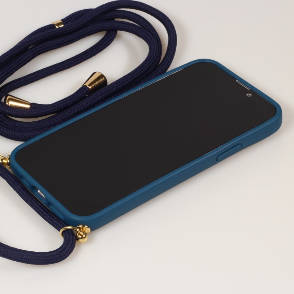 Coque iPhone 15 Pro - Bio Eco-Friendly nature avec cordon collier - Bleu