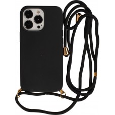 Coque iPhone 14 Pro - Bio Eco-Friendly nature avec cordon collier - Noir