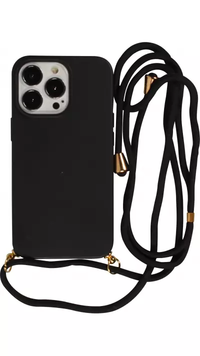 Coque iPhone 15 Pro Max - Bio Eco-Friendly nature avec cordon collier - Noir
