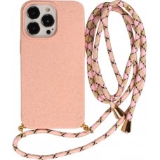 Coque iPhone 14 Pro - Bio Eco-Friendly nature avec cordon collier - Rose