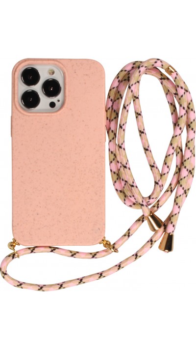 Coque iPhone 14 Pro - Bio Eco-Friendly nature avec cordon collier - Rose