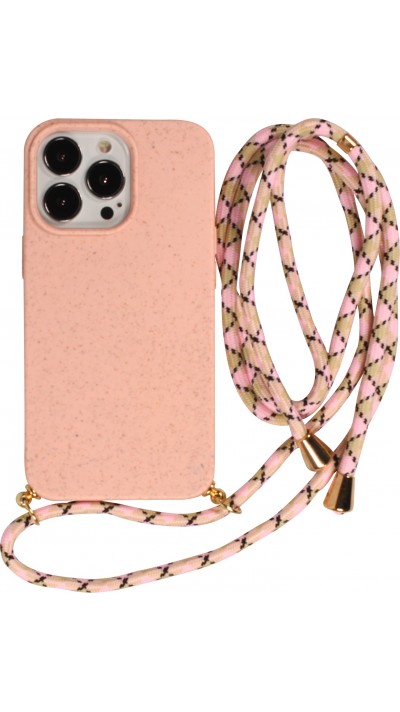 Coque iPhone 15 Pro - Bio Eco-Friendly nature avec cordon collier - Rose