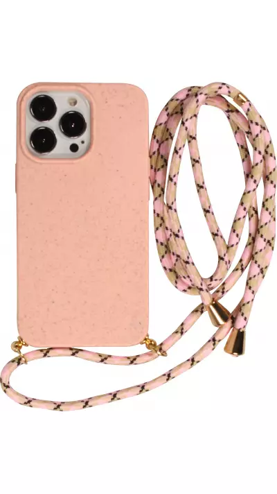 Coque iPhone 15 Pro Max - Bio Eco-Friendly nature avec cordon collier - Rose