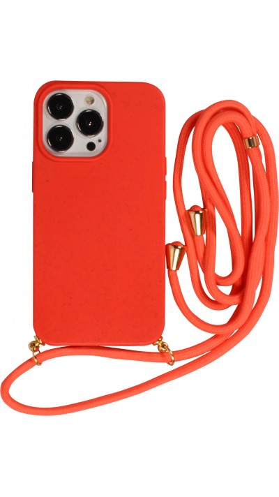 Coque iPhone 14 Pro Max - Bio Eco-Friendly nature avec cordon collier - Rouge