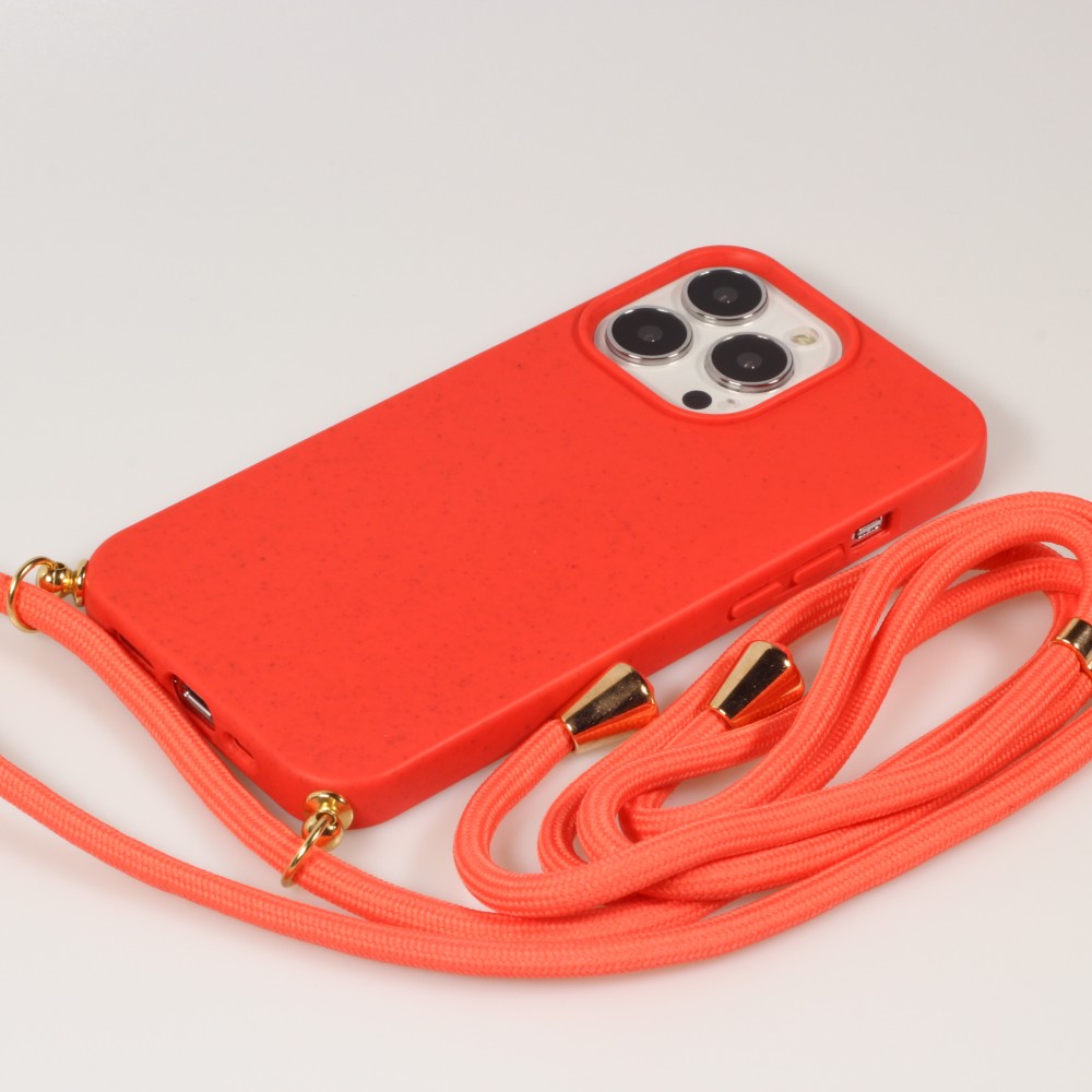 iPhone 14 Pro Max Case Hülle - Bio Eco-Friendly Vegan mit Handykette Necklace - Rot