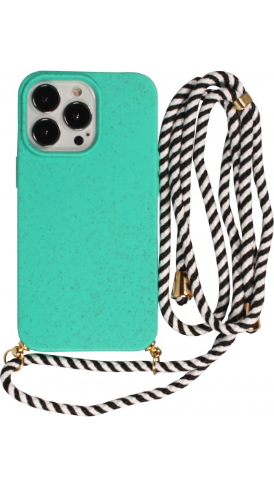 Coque iPhone 14 Pro - Bio Eco-Friendly nature avec cordon collier - Turquoise