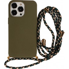 iPhone 15 Pro Case Hülle - Bio Eco-Friendly Vegan mit Handykette Necklace - Dunkelgrün