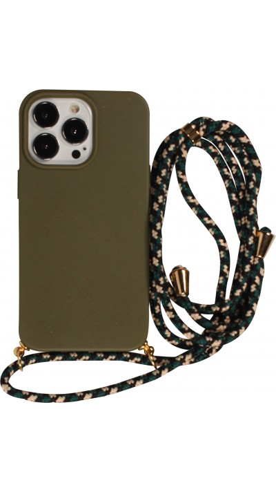 Coque iPhone 14 Pro Max - Bio Eco-Friendly nature avec cordon collier - Vert foncé