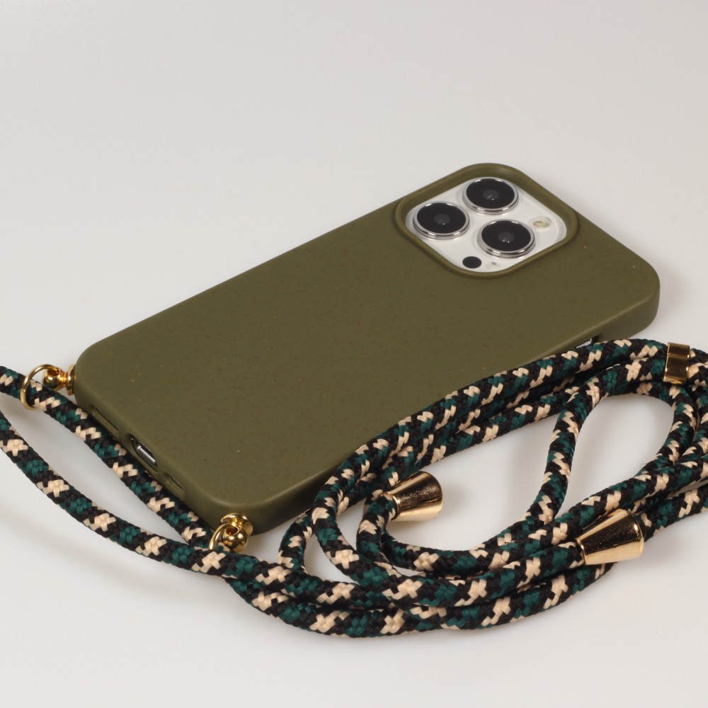 Coque iPhone 15 Pro - Bio Eco-Friendly nature avec cordon collier - Vert foncé