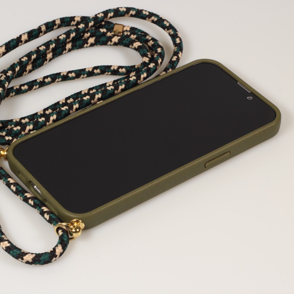 iPhone 15 Pro Case Hülle - Bio Eco-Friendly Vegan mit Handykette Necklace - Dunkelgrün