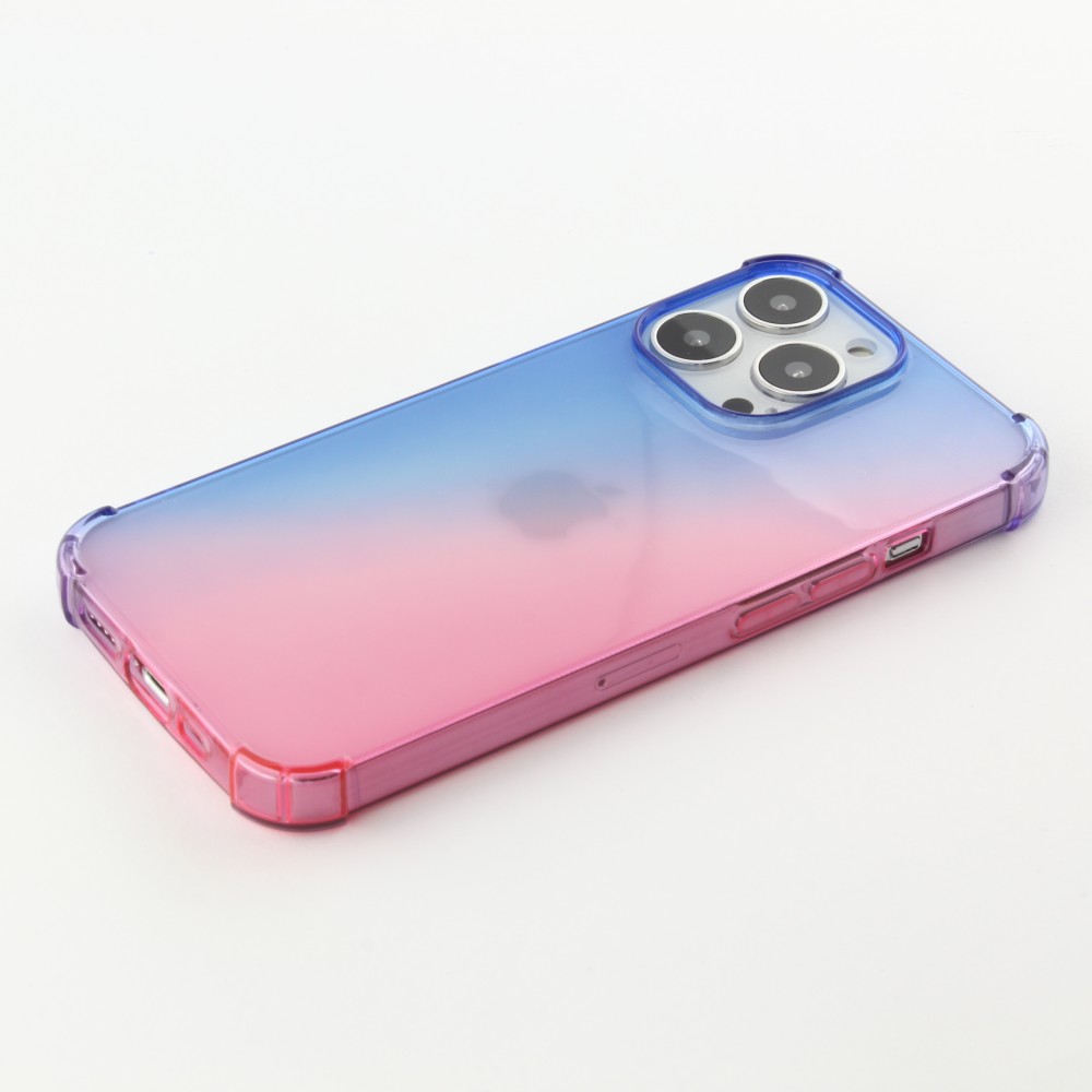 Coque iPhone 13 Pro - Bumper Rainbow Silicone anti-choc avec bords protégés -  bleu - Rose