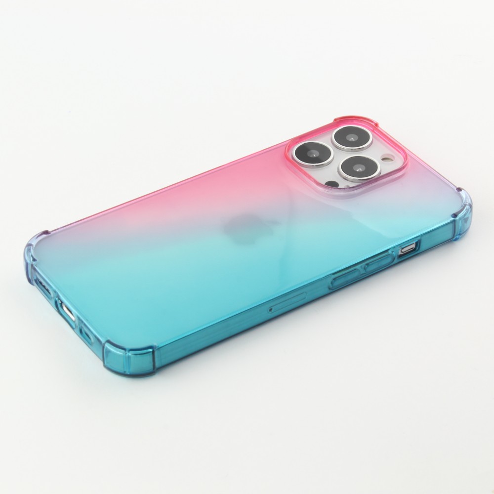 Coque iPhone 15 Pro Max - Bumper Rainbow Silicone anti-choc avec bords protégés -  rose - Bleu