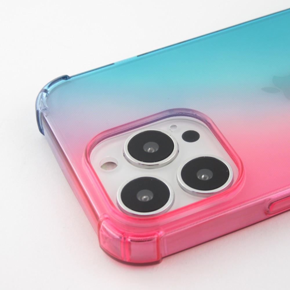 Coque iPhone 15 Pro Max - Bumper Rainbow Silicone anti-choc avec bords protégés -  rose - Bleu