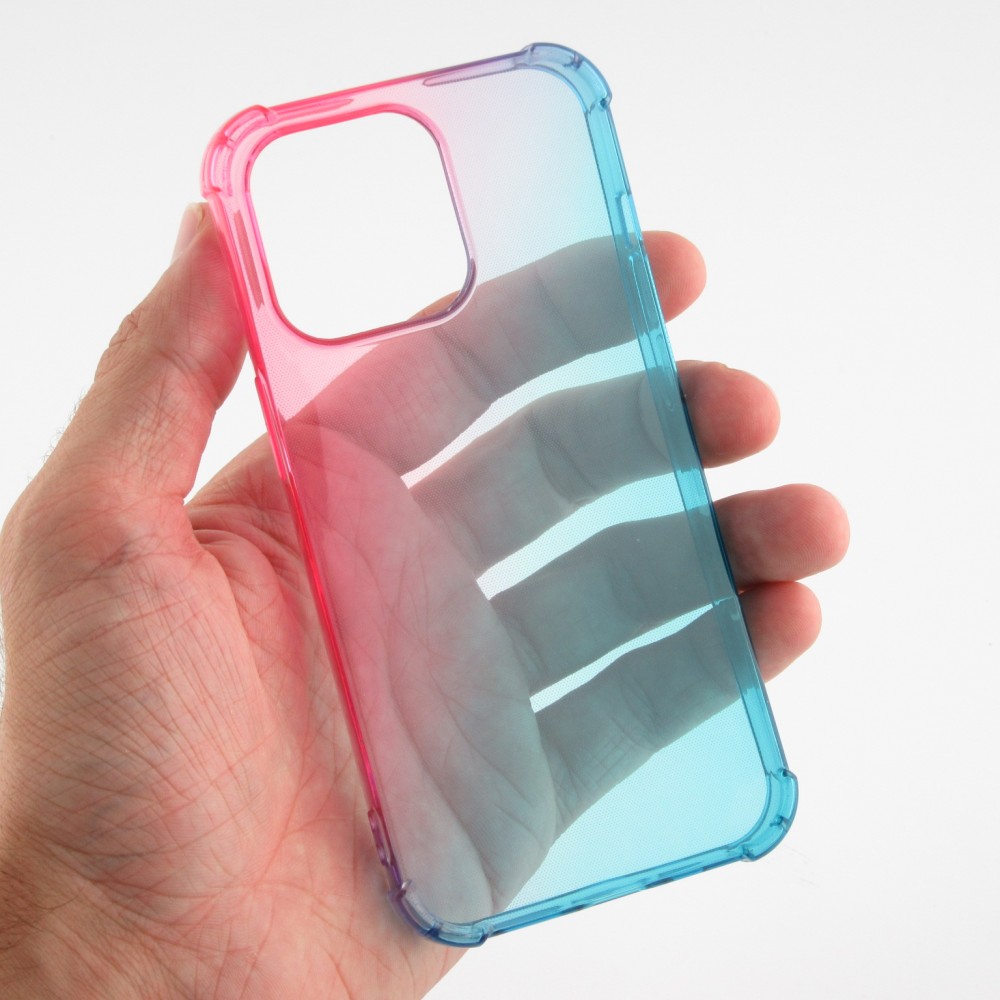 Coque iPhone 15 Pro Max - Bumper Rainbow Silicone anti-choc avec bords protégés -  rose - Bleu
