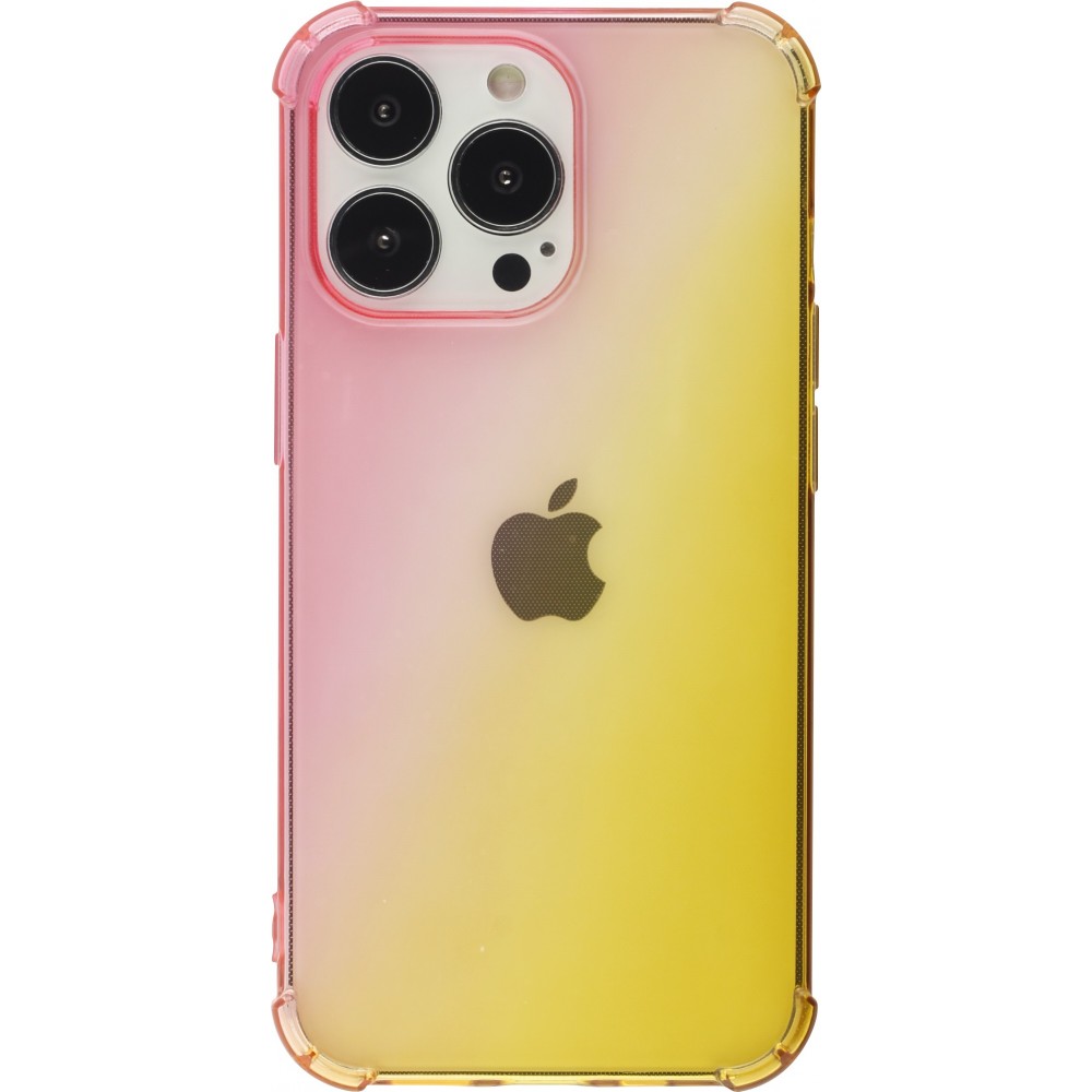Coque iPhone 15 Pro Max - Bumper Rainbow Silicone anti-choc avec bords protégés -  rose jaune