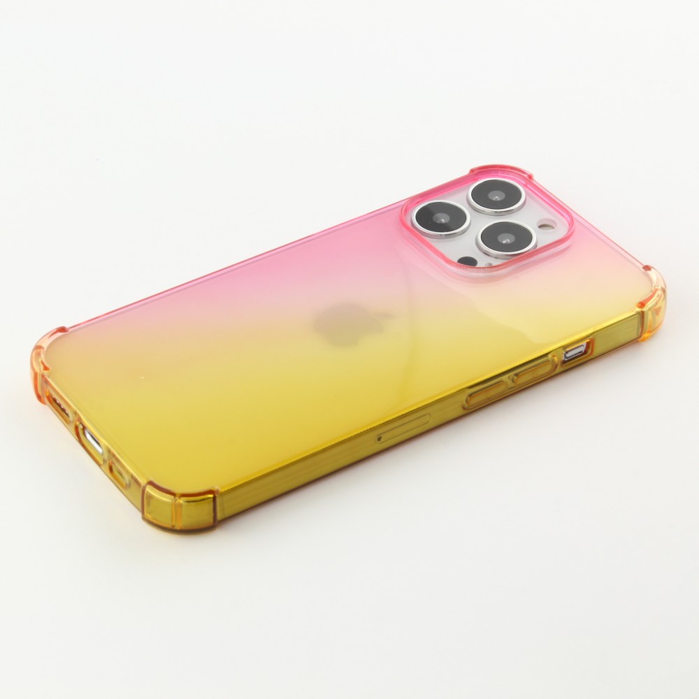 Coque iPhone 15 Pro Max - Bumper Rainbow Silicone anti-choc avec bords protégés -  rose jaune