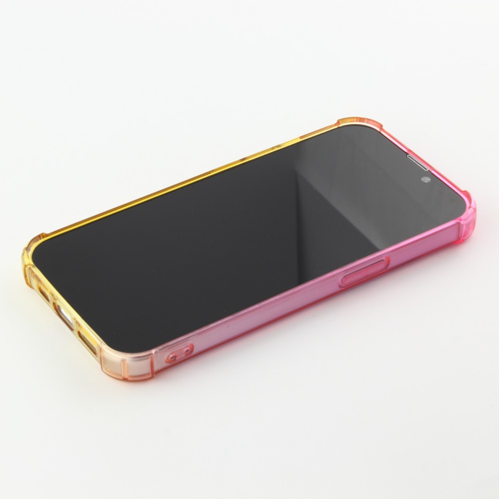 Coque iPhone 15 Pro - Bumper Rainbow Silicone anti-choc avec bords protégés -  rose jaune