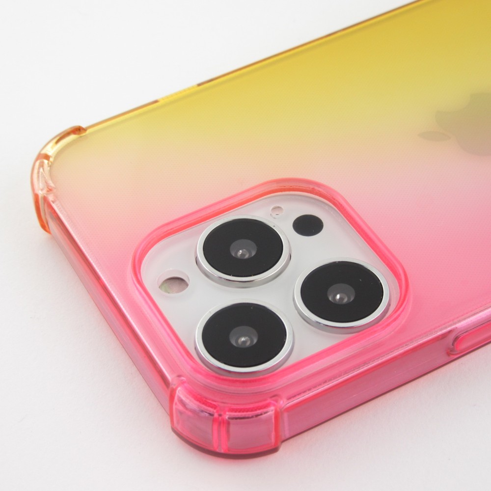 Coque iPhone 15 Pro Max - Bumper Rainbow Silicone anti-choc avec bords protégés -  rose jaune