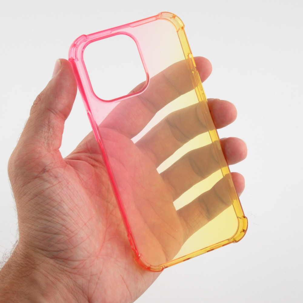 Coque iPhone 15 Pro Max - Bumper Rainbow Silicone anti-choc avec bords protégés -  rose jaune