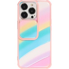 Coque iPhone 13 Pro - Caméra clapet vertical arc-en-ciel - Rose - Bleu