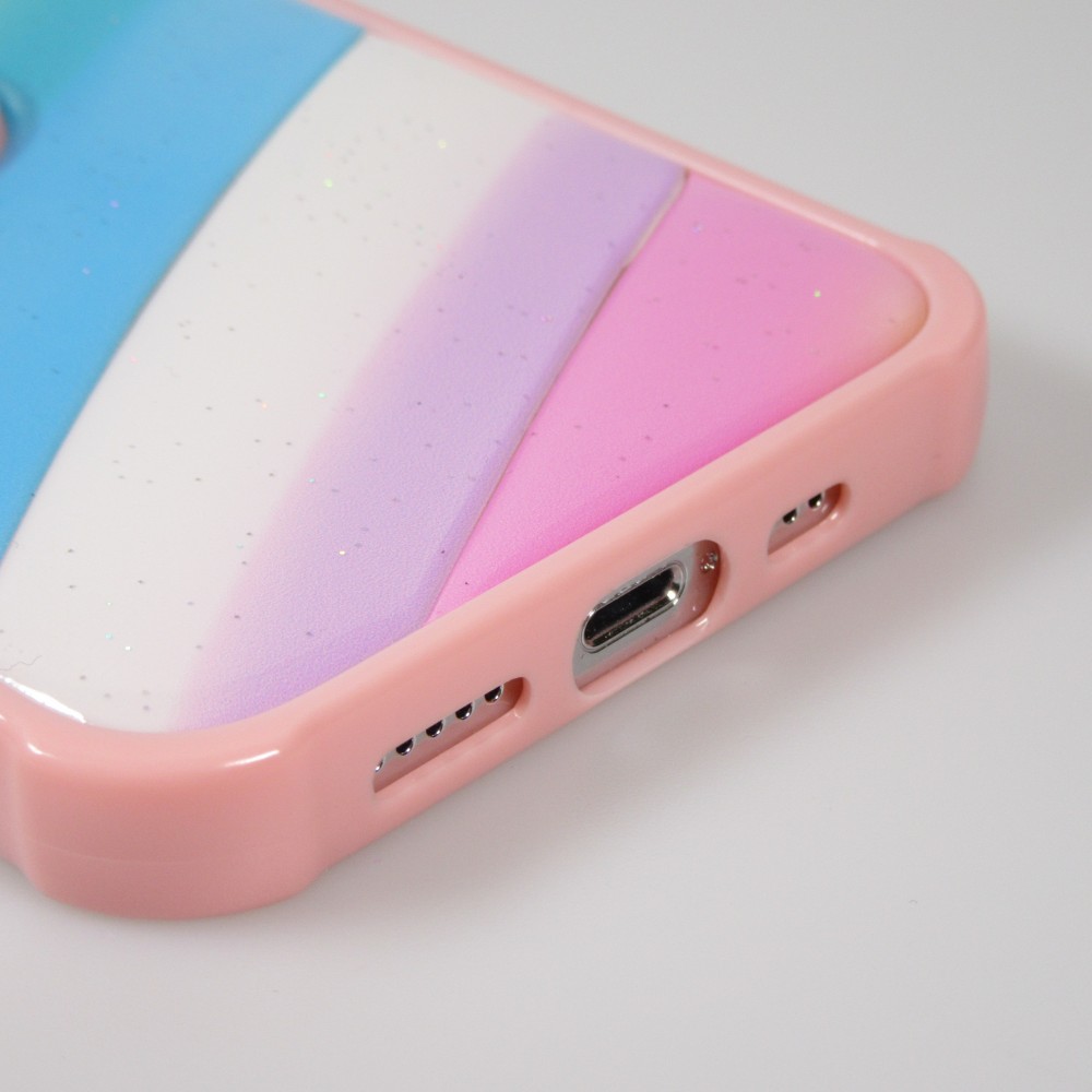 iPhone 13 Pro Case Hülle - Kamera vertikale Klappe Regenbogen - Rosa blau