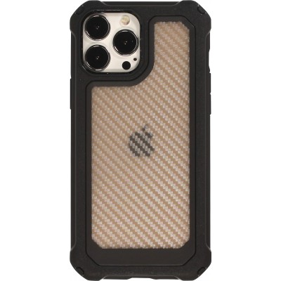 Coque iPhone 14 Pro Max - Cover Military Élite avec dos en carbone semi-transparent - Noir