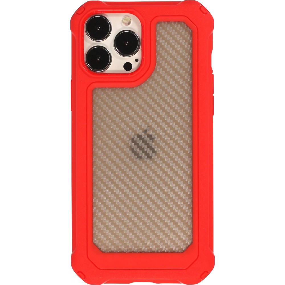 Coque iPhone 14 Pro Max - Cover Military Élite avec dos en carbone semi-transparent - Rouge