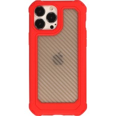 Coque iPhone 14 Pro - Cover Military Élite avec dos en carbone semi-transparent - Rouge