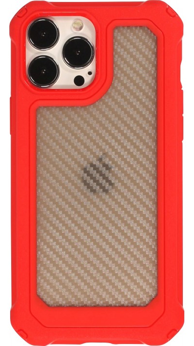iPhone 13 Pro Case Hülle - Military Elite kompakt Cover mit semi-transparentem Carbon Rücken - Rot