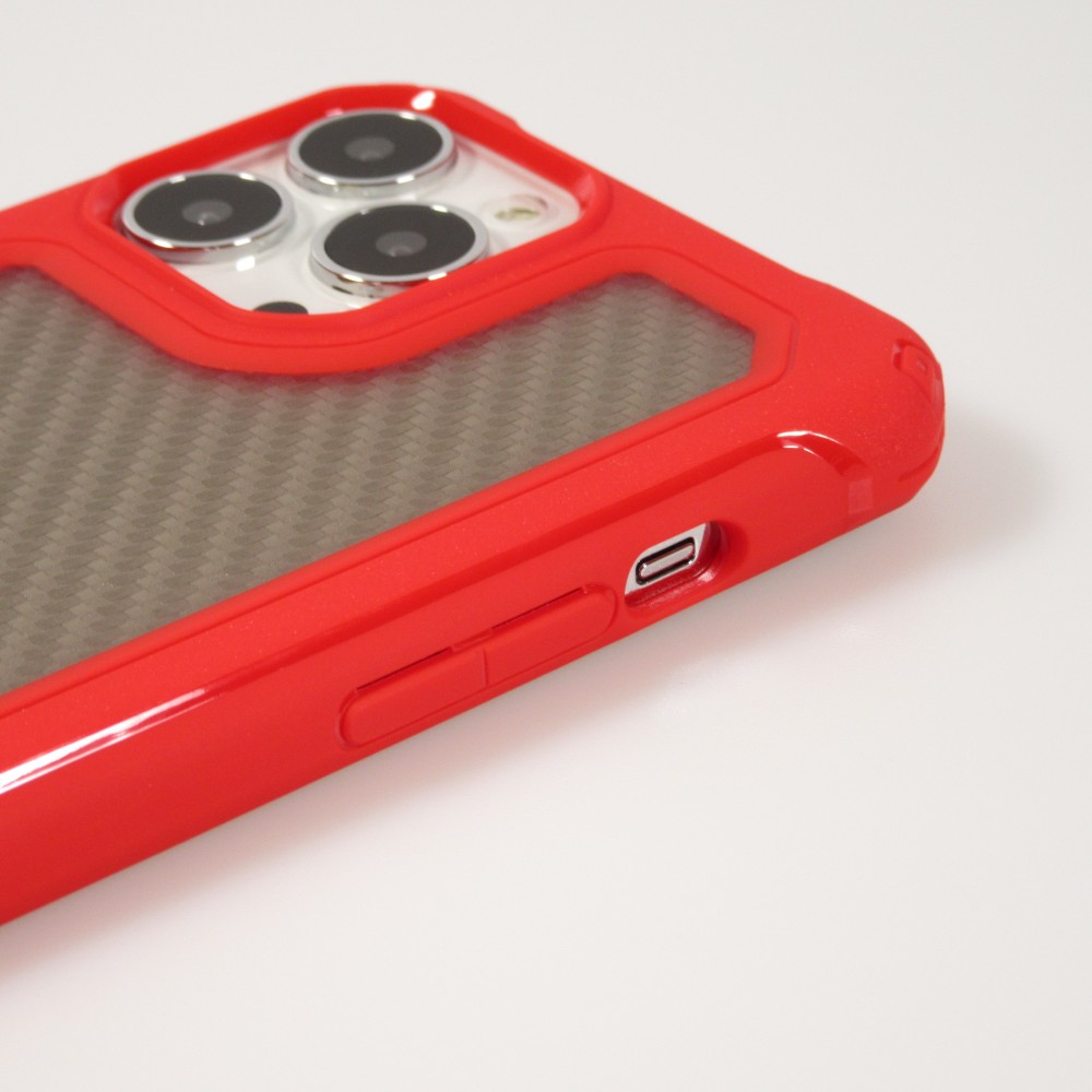 Coque iPhone 14 Pro - Cover Military Élite avec dos en carbone semi-transparent - Rouge