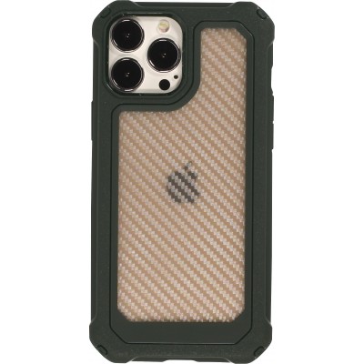 iPhone 13 Pro Case Hülle - Military Elite kompakt Cover mit semi-transparentem Carbon Rücken - Dunkelgrün