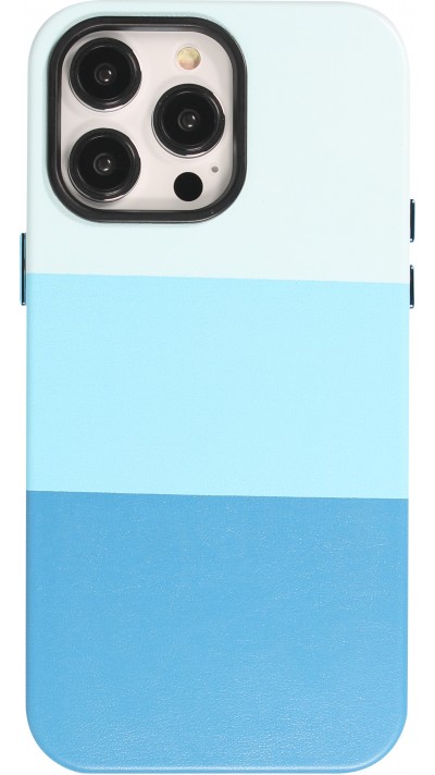 Coque iPhone 13 Pro - Cover tricolore stylée avec look cuir - Bleu