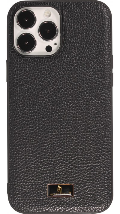 Coque iPhone 13 Pro - Fierre Shann étui en cuir véritable peau de reptile - Noir