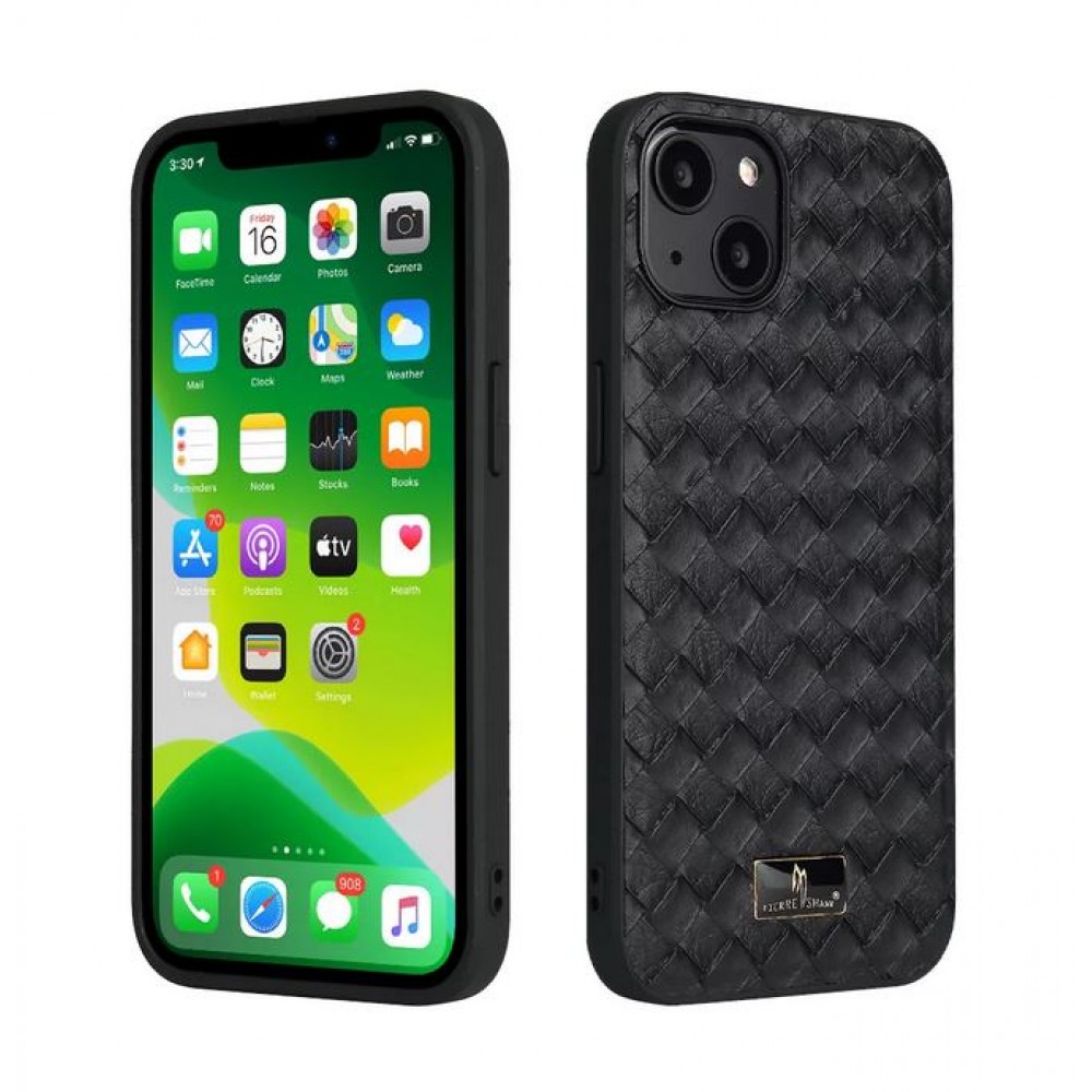 iPhone 13 Pro Case Hülle - Fierre Shann Leder Hülle gewoben - Schwarz